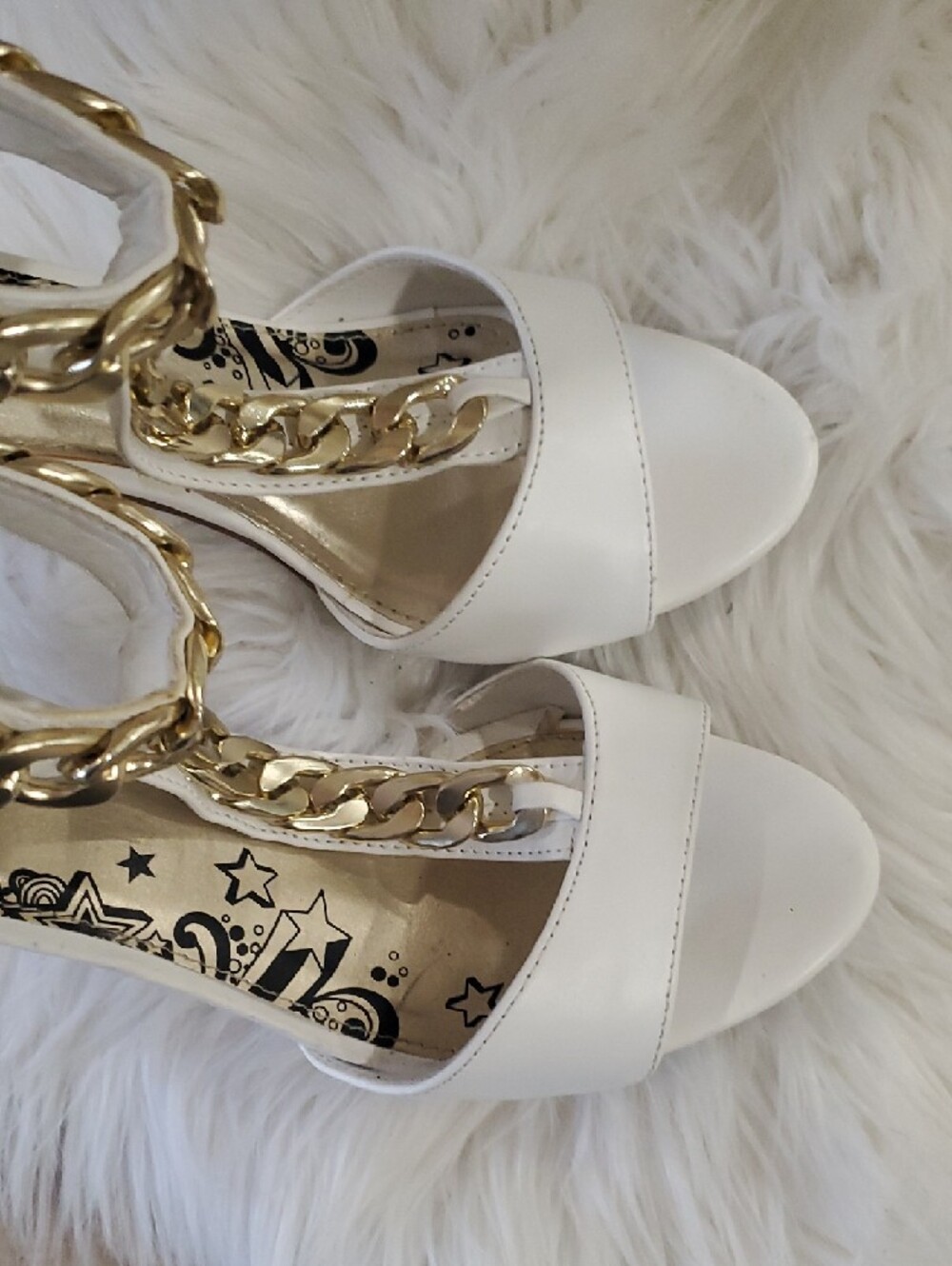 Brash White Heels with Gold Chain Accent - Picture 8 of 16